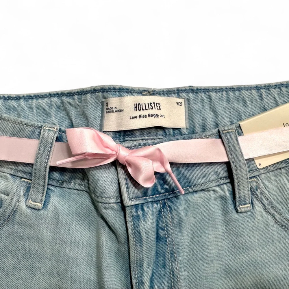 Hollister low rise baggy Jorts with pink bow detail NWT Size 8 Girly Streetwear